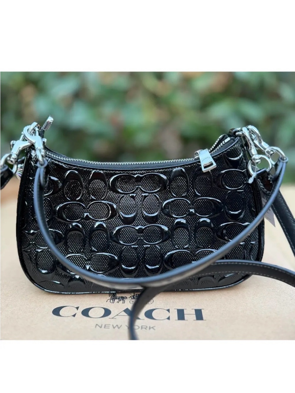 Coach Black Embossed Signature Shoulder Bag - Picture 5 of 5